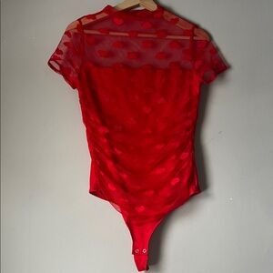 Red Sheer Heart Bodysuit